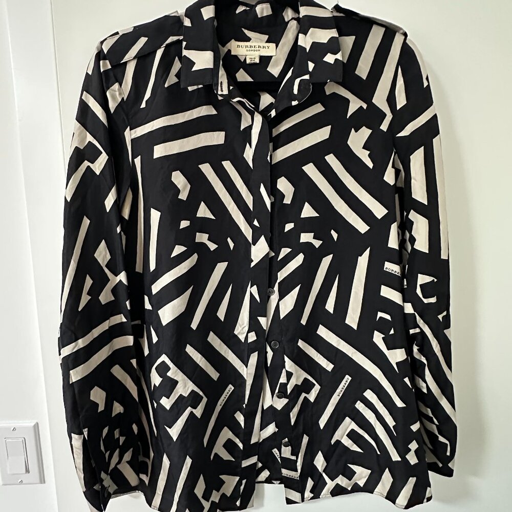 Burberry Black and White Geometric Button-Down Shirt